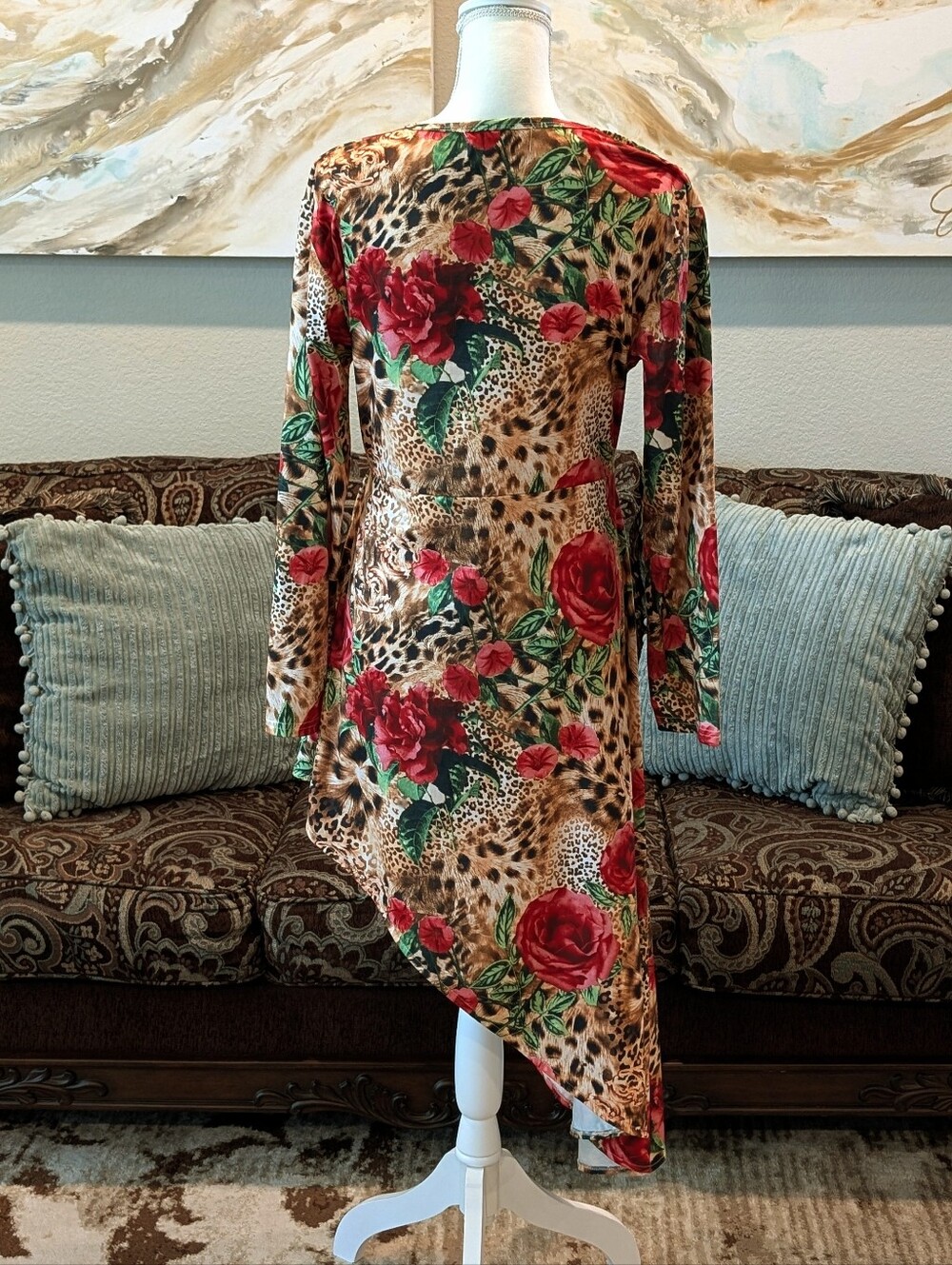 Asymmetrical Floral & Leopard Print Tunic Dress - Picture 3 of 3